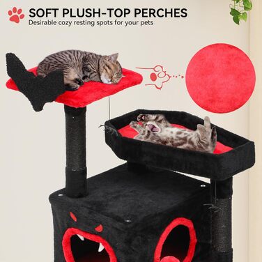 Кігтеточка YITAHOME Готичний XL, 160 см, з 4 колонами з сизалю, 1 дощечкою для шліфування, гамаком, 2 кулями-мавпами, платформами-ліжками, для шліфування, чорна (40 x 48 x 111 см)