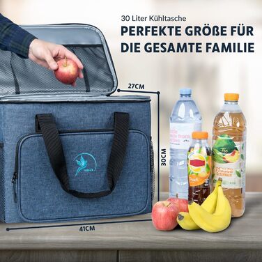 Термосумка 30л (складніша) з ізоляцією, 10-12 годин, з відкривачем, PEVA, для роботи, офісу, пікніка, покупок, будівництва (30л, блакитна)