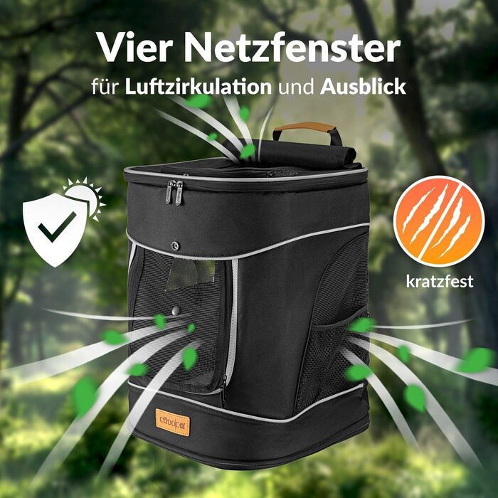 Рюкзак для тварин до 20 кг, регульовані ремені, складаний, короткий поводок, чорний. Ідеально для собак та котів