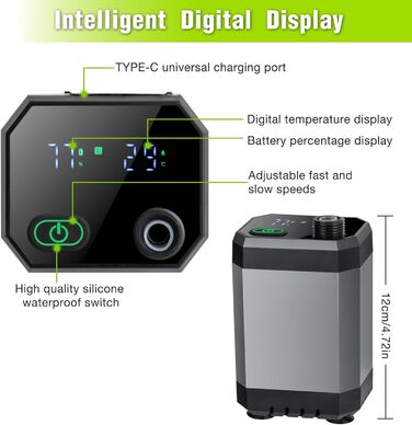Портативна душова кабіна для кемпінгу з насосом, 6000mAh, 20л, з душовою насадкою та шлангом 2м, індикатор температури та заряду батареї, Type-C, для саду, автомийки, подорожей