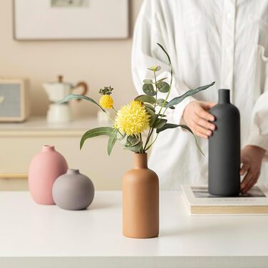 Modern Ceramic Vase Set - 4 Piece, Morandi Colors, Minimalist Table Decor, Nordic Style, Neutral Boho Scandinavian Vase Set (Black)