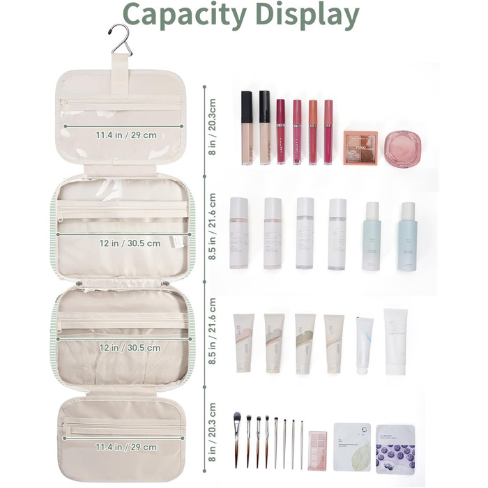 Набір для гігієни Narwey для дівчаток: велика косметичка/рюкзак для душу з сіткою, зелений колір