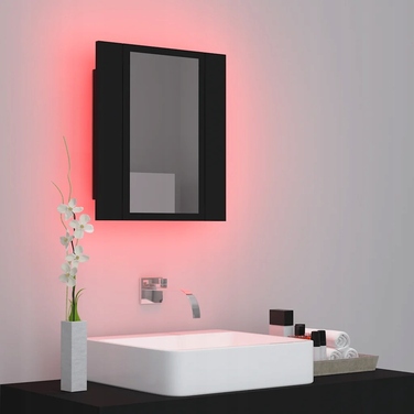 Шафа у ванну кімнату з дзеркалом та RGB LED-підсвіткою, 40x12x45 см, чорна