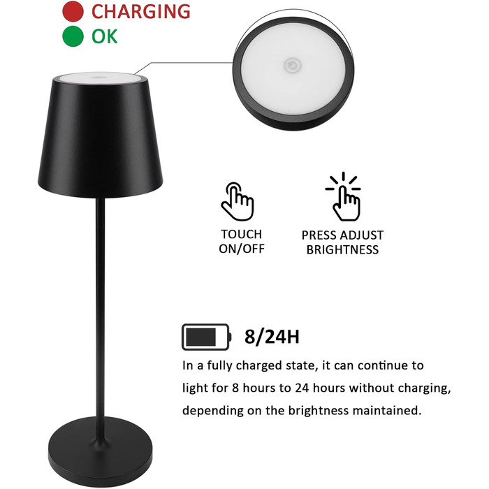 K-Bright LED лампа настільна диммерна акумуляторна | Для дому та вулиці | 3000K тепле світло | Дизайнерська лампа | 2 шт.