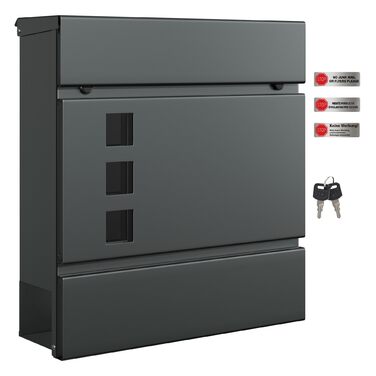 Поштовий ящик SONGMICS XXL з газетницею, антрацит, 37x37x10.5 см, з ключем, захист від реклами, сучасний, для дому та саду