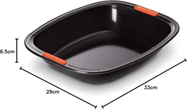 Le Creuset Non-Stick Roasting and Baking Dish, 33 x 29 cm, Sourdough Safe, Made of Carbon Steel, Anthracite/Orange, 94100539000000 33 cm Roasting and Baking Dish