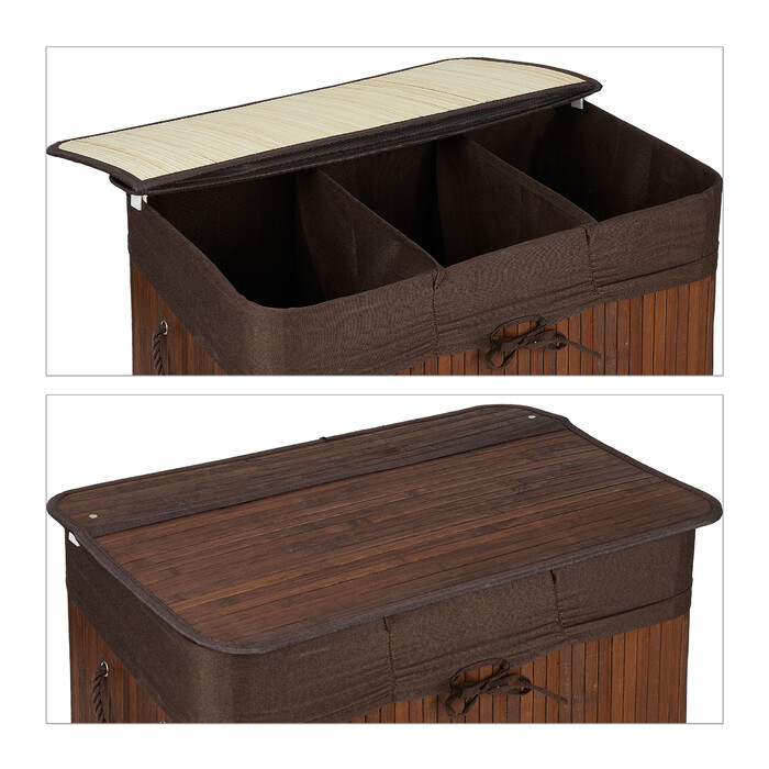 Relaxdays Bamboo Laundry Basket with 3 Compartments