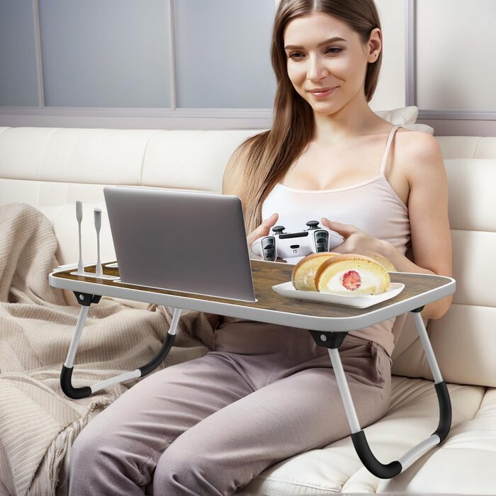 Стіл-підставка для ноутбука Huracan: регульований, з підсвіткою, USB, з відділенням для чашки та ящиком (60x40 см, Vintage Brown)