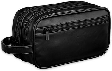 Чоловіча косметичка-рюкзак, чорна, з водовідштовхувального PU-шкіри, двошарова, з мокрим/сухим відділенням