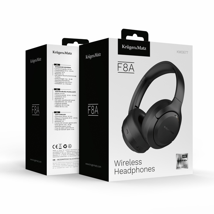 Бездротові навушники навушники Kruger&Matz F8A з ANC, чорні, Bluetooth