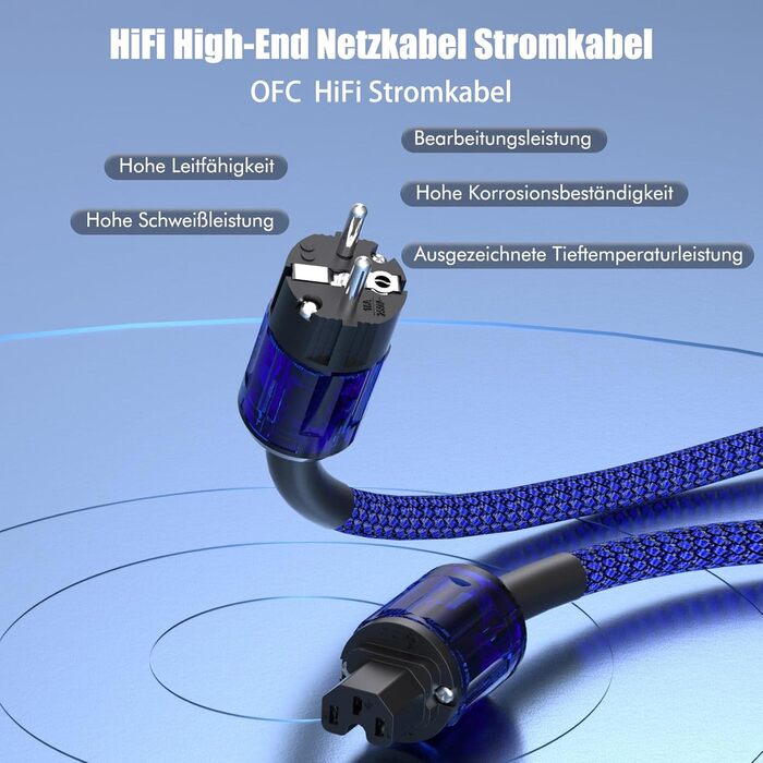 Hi-End мережевий кабель Monosaudio P083 (2м), мідний OFC, 2-полюсний HiFi аудіофільний кабель живлення Schuko-IEC C15 для підсилювача, сабвуфера та DVD