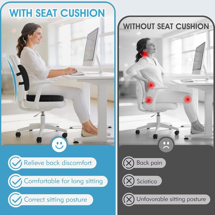 Подушка для сидіння CushZone з підтримкою попереку, чорна. Memory Foam для офісного крісла, авто, подорожей та інвалідного візка. Знімний чохол.