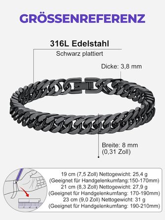 Чоловічий браслет Richsteel з нержавіючої сталі сріблястого/золотого/чорного кольору, ширина 8/12/17 мм, довжина 19/21/23 см, кубинський ланцюг, для чоловіків, хіп-хоп, з подарунковою коробкою