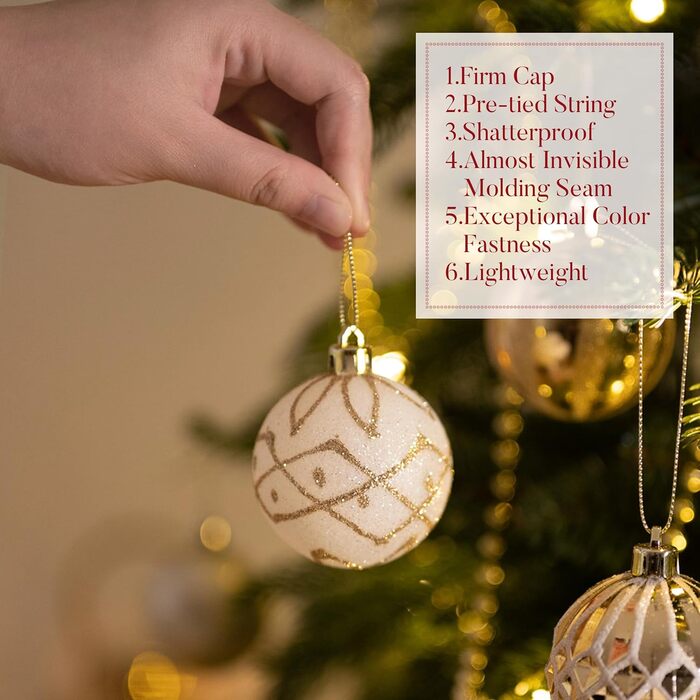 Елегантні новорічні кулі Valery Madelyn 30 шт., 5 см, біло-золоті, пластикові, з підвісками для прикраси ялинки та декору