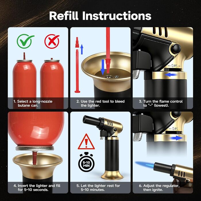 Навігатор Navpeak: заправний бутановий запальник для кухні з турбо-полум'ям, блокуванням полум'я, регулюванням та підставкою для приготування їжі, кемпінгу, золото