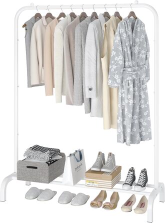 MOYIPIN Metal Clothes Rack, Single Rod Portable Clothes Hanger Rack, Clothes Stand for Bedroom, Balcony 110.5 cm, White
