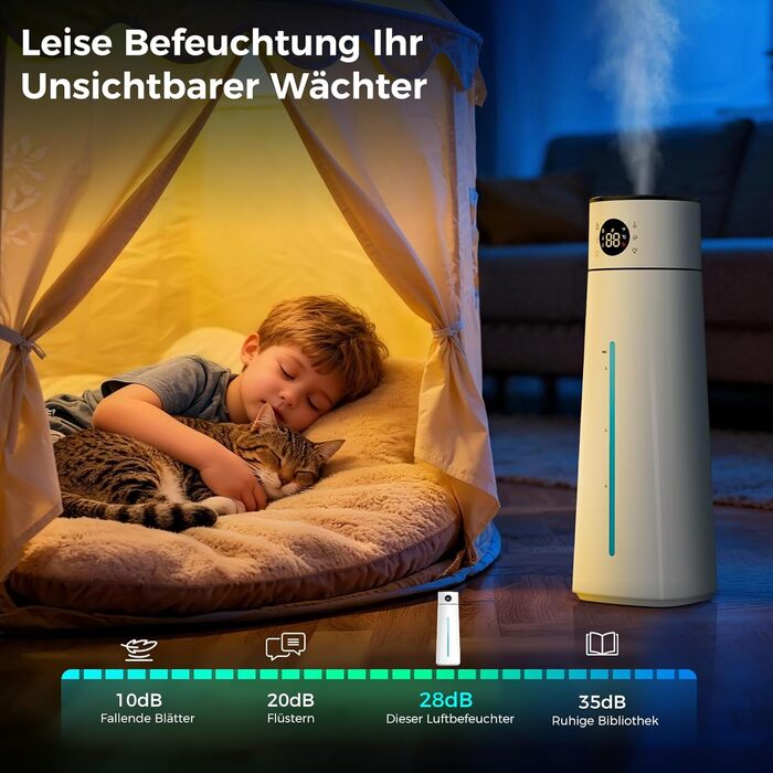Увлажнитель воздуха для спальни 8л, ультразвуковой увлажнитель Top-Fill с пультом дистанційного керування, нічним світлом, таймером, тихий, для дитячої кімнати, рослин, з контролем вологості, 80 годин роботи