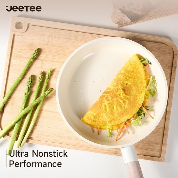 JEETEE Ceramic Cookware Set Non-Stick 16-Piece, Non-Stick Fry Pan 24/28, Sauté Pan with Lid and Steamer, Pot Induction, Non-Stick Cookware Set Beige