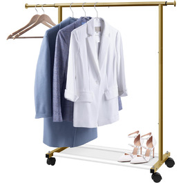 MISSLO Small Clothes Rack for Hanging Clothes, Rolling Garment Rod Stable for Kids, Toddler, Baby, Little Girls, Adults (Gold)