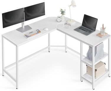 VASAGLE Desk, L-Shaped Computer Desk, 138 x 138 x 76 cm, Corner Desk with 2 Shelves, Space-Saving Office Desk, Gaming, Home Office, Easy Assembly, Maple White LWD072W44
