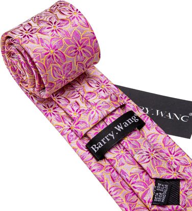 Набір краваток Barry.Wang: краватка, кишеньковий хустинка та запонки. Офісний стиль, рожевий колір з квітковим візерунком для весілля
