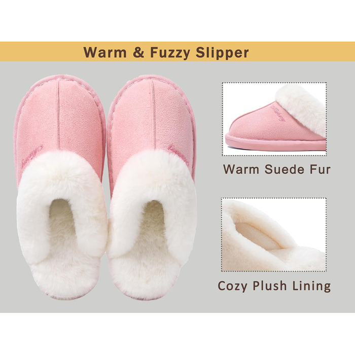 Тапочки домовик Donpapa для жінок та чоловіків, зимові, теплі, з плюшем та піною пам'яті, з імітацією овечої шкури, антиковзаючі, для дому та вулиці (40.5/42 EU, Horizont Rosa)