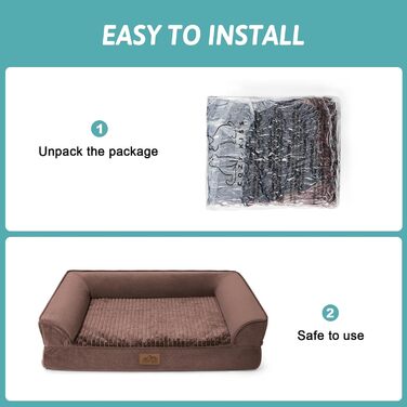 Ортопедичне ліжко для собак, маленьких порід, вологостійке, з бортиками, з підтримуючого пінополіуретану, зручне, знімний, пральний чохол, вологостійке дно, неслизьке (M, 91x69x19 см, Колір: Коричневий)