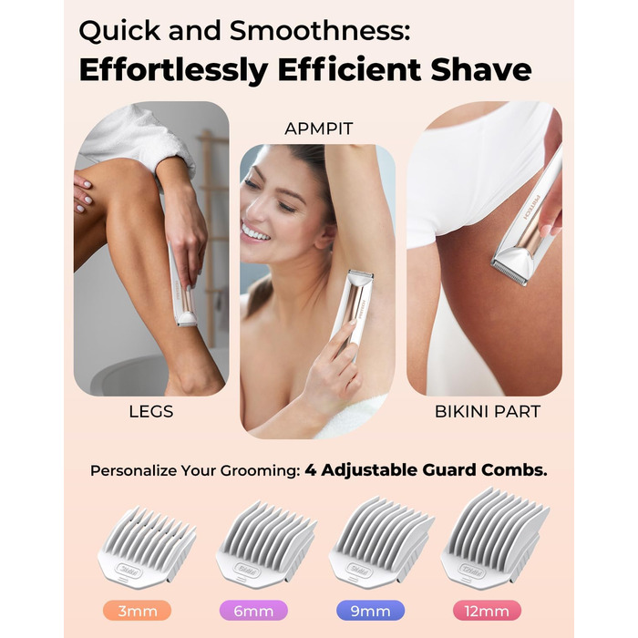 Електричний жіночий тіло-тример PRITECH для бікіні. Вологозахищений (IPX7), USB, з зарядною станцією