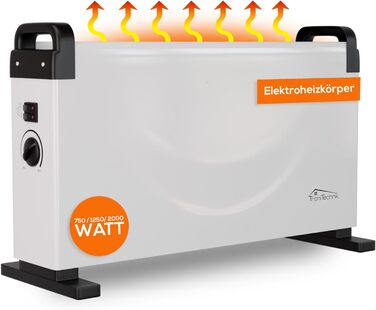 Електричний конвекторний обігрівач Tronitechnik® KH-101 2kW з 3 режимами нагріву, таймером та термостатом, мобільний, енергозберігаючий