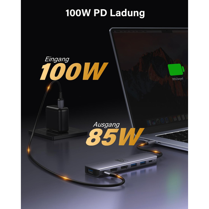 Док-станція для ноутбука Newmight з двома моніторами, адаптер HDMI 4K, Ethernet 1 Gbps, PD 100W, 3 USB 3.0, SD/TF Reader, для HP/Dell (Сірий)