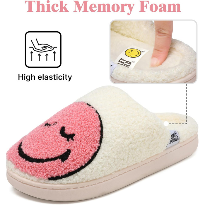 Жіночі домашні тапочки Smilley, чоловічі тапочки з плюшем, Memory Foam, теплі зимові тапочки для дому, рожеві, 36/37 EU