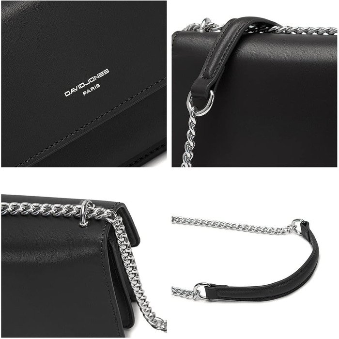 Сумка жіноча David Jones через плече, чорна: мініатюрна кросбоді, клатч зі штучної шкіри, елегантна вечірня та повсякденна