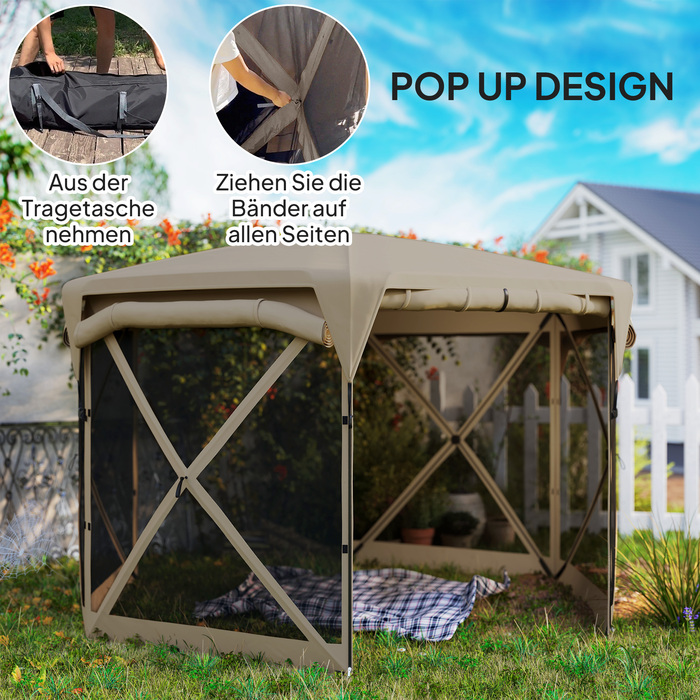 Outsunny Hexagonal Gazebo approx. 3.5x3m Pop-up Folding Gazebo with Removable Roof UV 30+ Foldable Waterproof Party Tent Garden Tent with 5 Side Panels Garden Gazebo for Camping Garden Festival, Khaki | Aosom