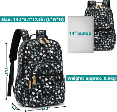 Шкільний рюкзак Leaper з квітковим принтом, сумка-рюкзак, сумочка для книг, дамська сумка 42 л, темно-синій з білим, 2 шт.