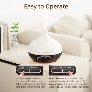 ASAKUKI Дифузор ароматичних олій 300мл, ультразвуковий зволожувач повітря, ароматерапія, LED-підсвічування, без BPA, для спа, офісу, спальні (Чорний)