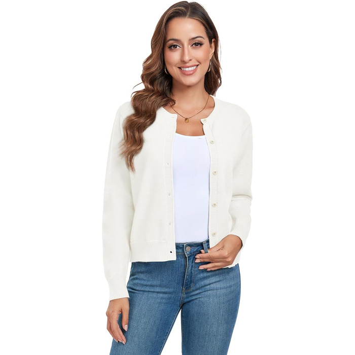 Жакет KESSER з довгими рукавами, в'язаний, осінньо-зимовий, класичний з ґудзиками, круглий виріз, в'язаний кардиган, елегантний, повсякденний, в'язаний жилет (білий, XXL)