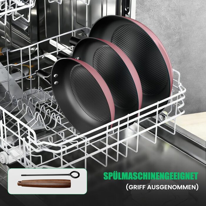 Чавунна сковорода YUTANN для індукції, газу, електроплити (20/24/28 см) рожева - без PFOA, з антипригарним покриттям