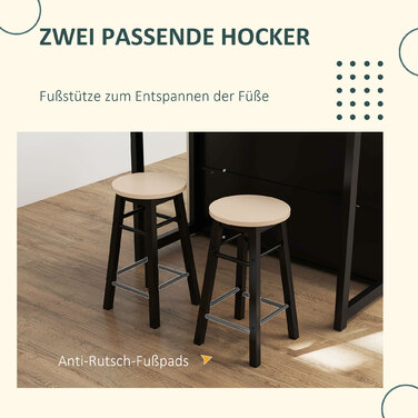 HOMCOM Bar Table with Bar Stool Set, 3-Piece Bar Table Set, Dining Table with Folding Tabletop, Kitchen Table with Cabinet, Dining Set for Dining Room, Living Room, Black | Aosom