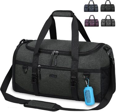 Lubardy Sports Bag/Duffle Bag Large 40L Waterproof with Sports Towel, Shoe Compartment, Wet Compartment, Weekender, Swim Bag, Training Bag, Gym Bag for Women and Men, Black