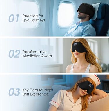 Маска для сну ZUMUSEN з навушниками Bluetooth V5.4, 3D маска для сну, блокує світло, дихаюча, регульована, для відпочинку, медитації, подорожей (Блакитна)