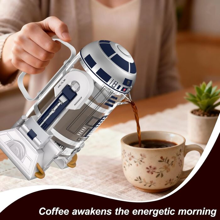 Френч-прес TEENKON з нержавіючої сталі 304, 900 мл, R2D2, для кави та чаю (білий)