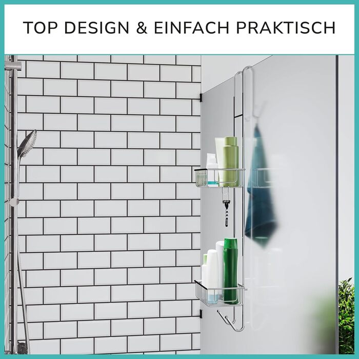 LAAKFELD Hanging Shower Shelf with 3-Layer Anti-Rust Protection incl. Free Razor Holder - 80cm Hanging Shower Shelf for Shower Walls up to 3cm - Hanging Shower Basket without Drilling - Hanging Shelf for Shower