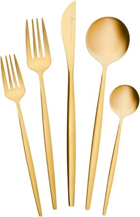 Karaca Orion Matte Gold 30-Piece Flatware Set for 6 People - Flatware, Knives, Forks, Dessert Forks, Stainless Steel, Dining Flatware, Tableware Set - Healthy and Hygienic, Modern Design