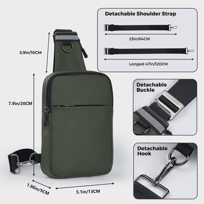 Сумка на груди Broadream: водонепроникна сумка через плече для чоловіків та жінок, RFID-захист, для спорту та походів (B-зелений)