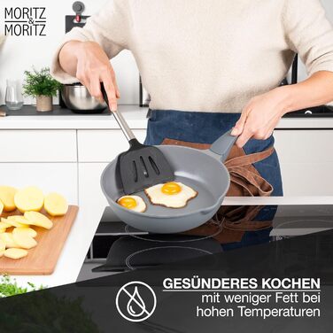 Сковорода Moritz & Moritz 26 см з кришкою, антипригарне покриття, Soft-Touch ручка, для смаження, тушкування, варіння на пару, підходить для всіх типів плит (сіра)