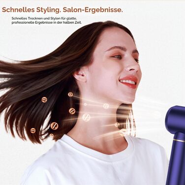 Мультистайлер для волосся 6 в 1 UKLISS Air Styler Set з дифузором, фен-щітка та вирівнювач для волосся, 1000 Вт, LCD-дисплей, Gold Blau