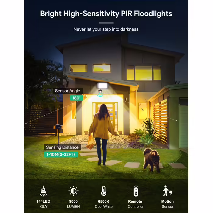 50W LED Floodlight with Motion Sensor Outdoor, Super Bright 4500LM Outdoor Floodlight, IP66 Waterproof LED Outdoor Light, Floodlight with Remote Control, 6500K Cold White Spotlight for Garden, Garage, Yard (100 Watt)