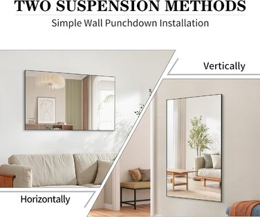 Круглий дзеркало Anyhi без рами, 40.6 см, з фаскою, для ванної кімнати, вітальні, спальні, передпокою, чорний (75.5 x 126.5 см)