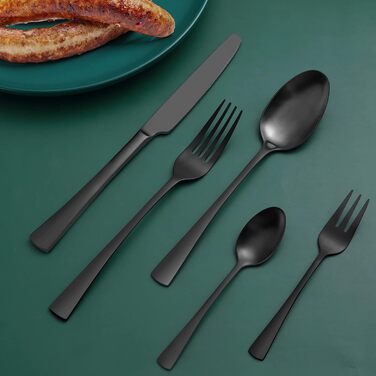 Bestdin Cutlery Set, 6 Persons, 30-Piece Stainless Steel Cutlery Set, Matte Black, Dining Cutlery Set with Knife, Fork, and Spoon, High-Quality Stainless Steel, Dishwasher Safe.
