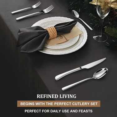 Набір столових приборів TAN REN, чорний, 48 предметів (8 осіб), з ножем для стейка, нержавіюча сталь